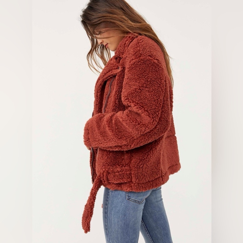 NWT Free People Women's Cozy Slouchy Sherpa Moto Jacket Size xs oversized - Picture 2 of 13